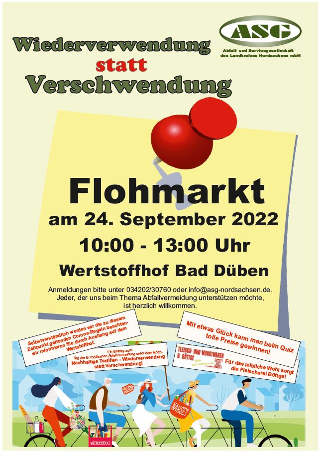 Flyer für Flohmarkt am 24.09.2022 von 10:00 bis 13:00 Uhr in Bad Düben